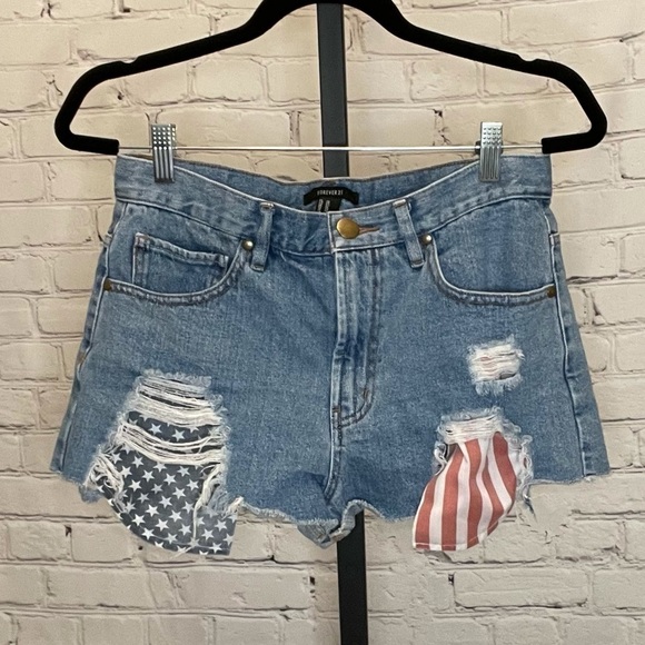 Forever 21 American Flag High Wasted Denim Shorts - Picture 2 of 5